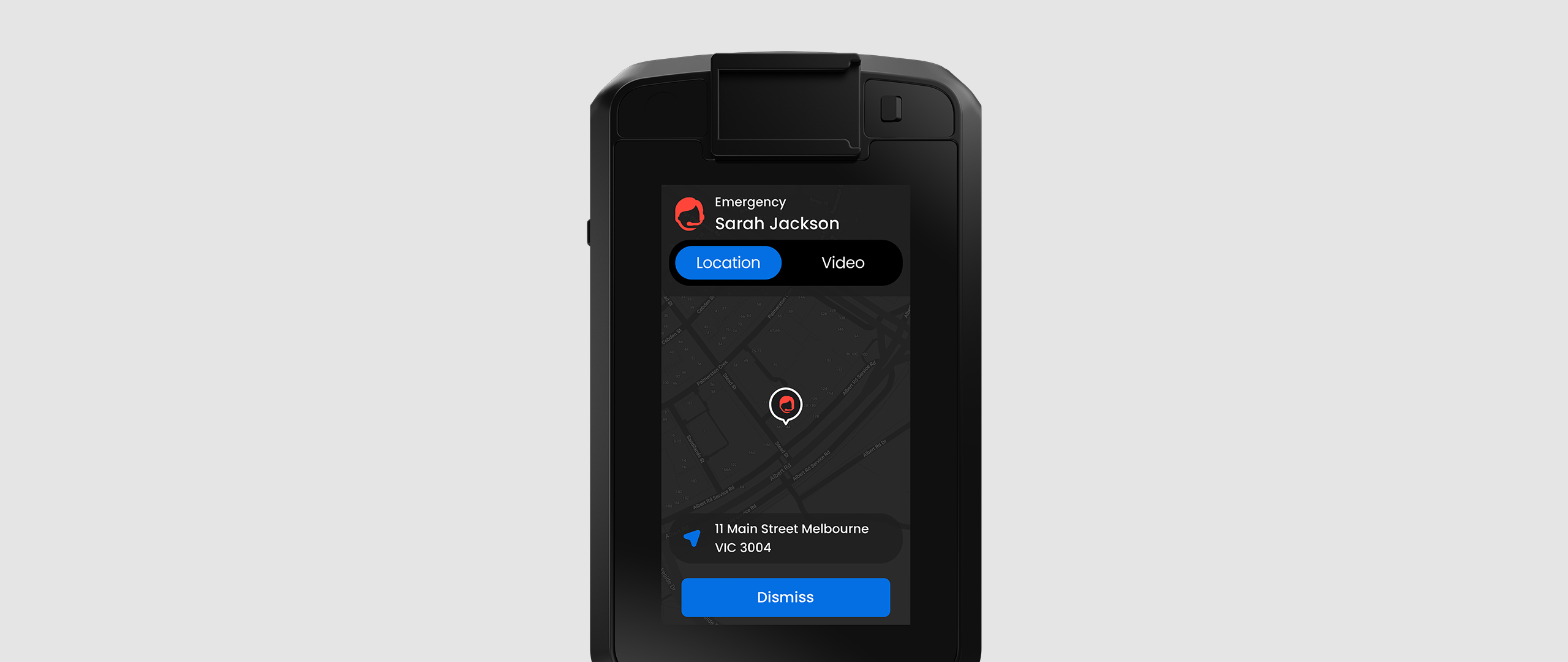 Duress Eagle, body-worn camera, and safety device; declaring an emergency on-screen, ideal for lone workers.