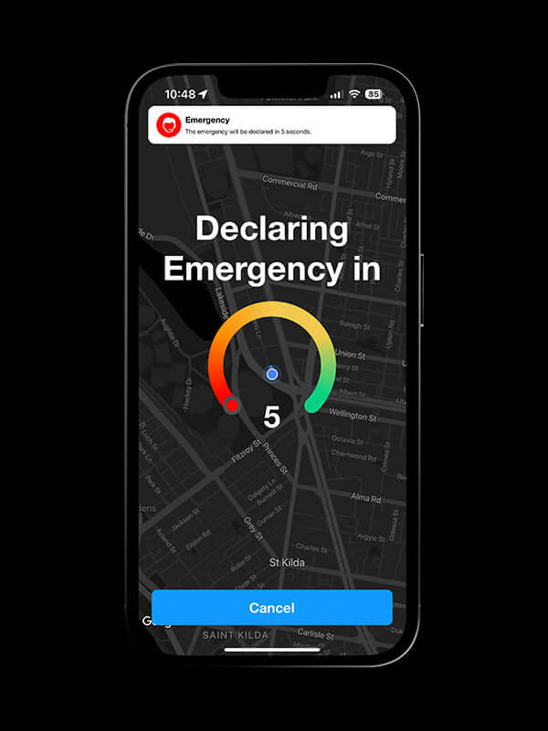 Duress alarm on duress app, declaring an emergency