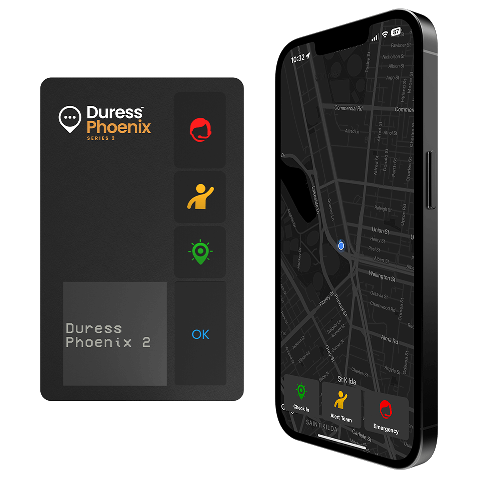 Duress App and safety card as a wearable safety device