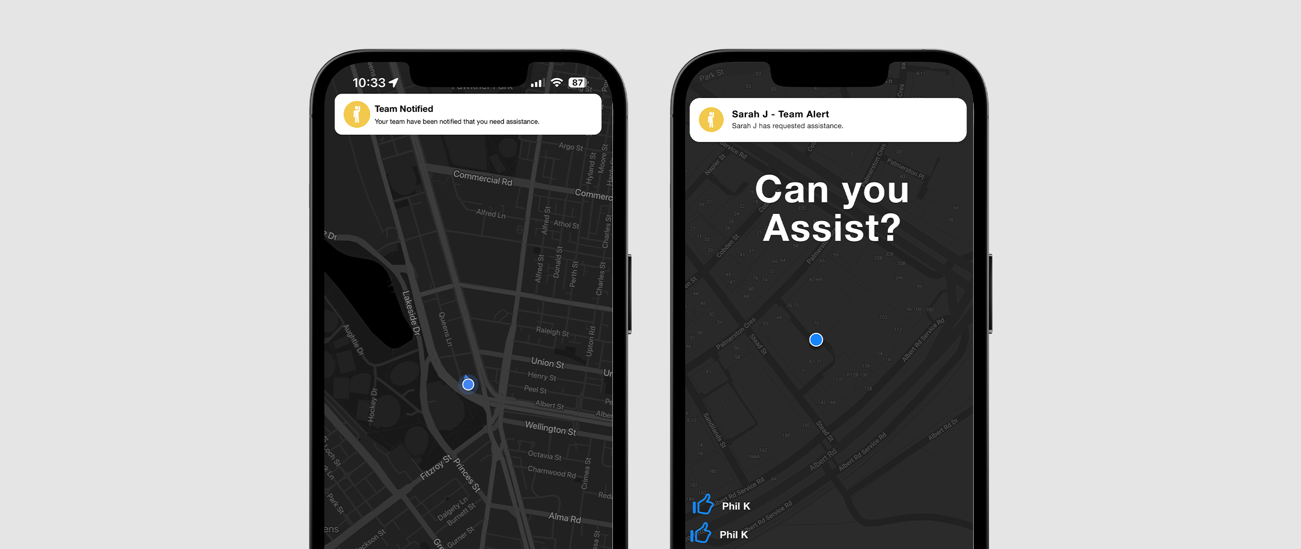 Duress App highlights internal team notifications, ideal for front-line teams and lone working staff