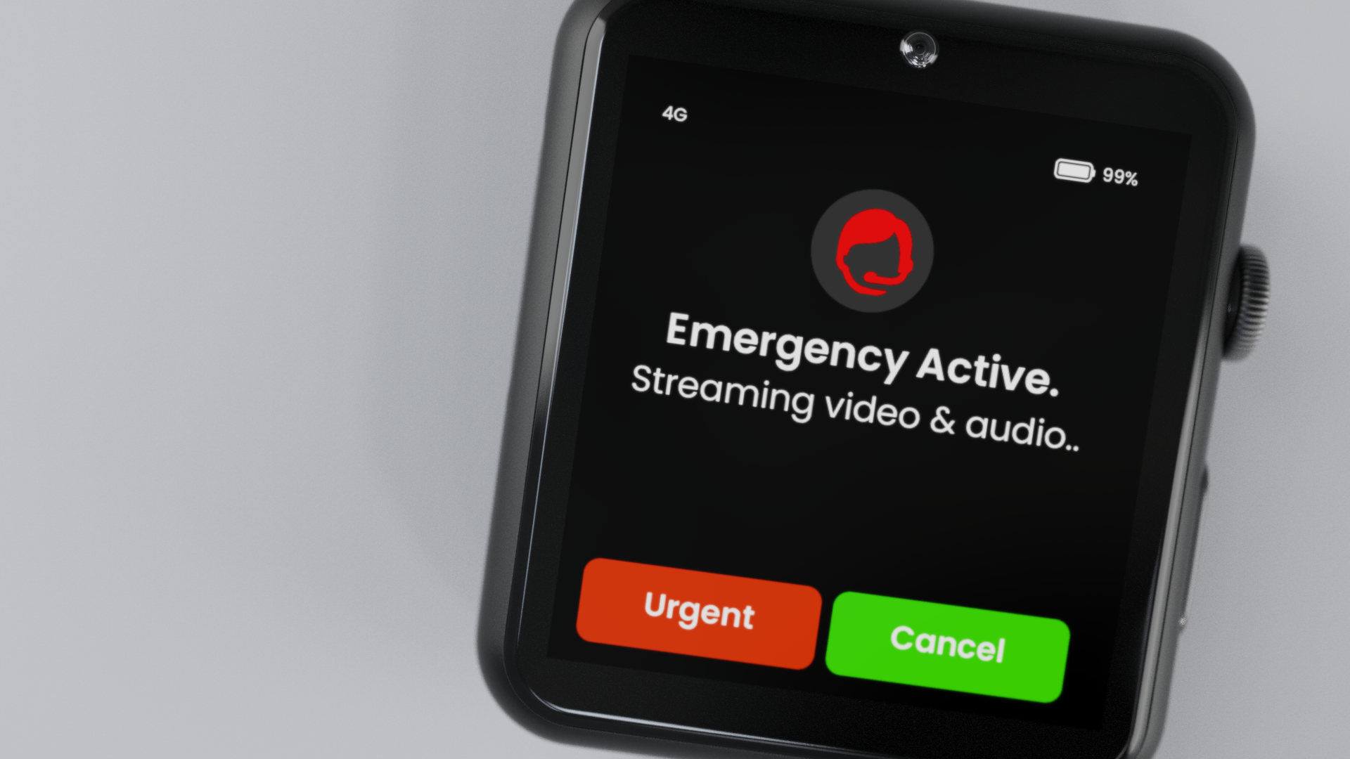 Duress emergency button on Duress Falcon for 24/7 emergency monitoring and GPS Tracking.