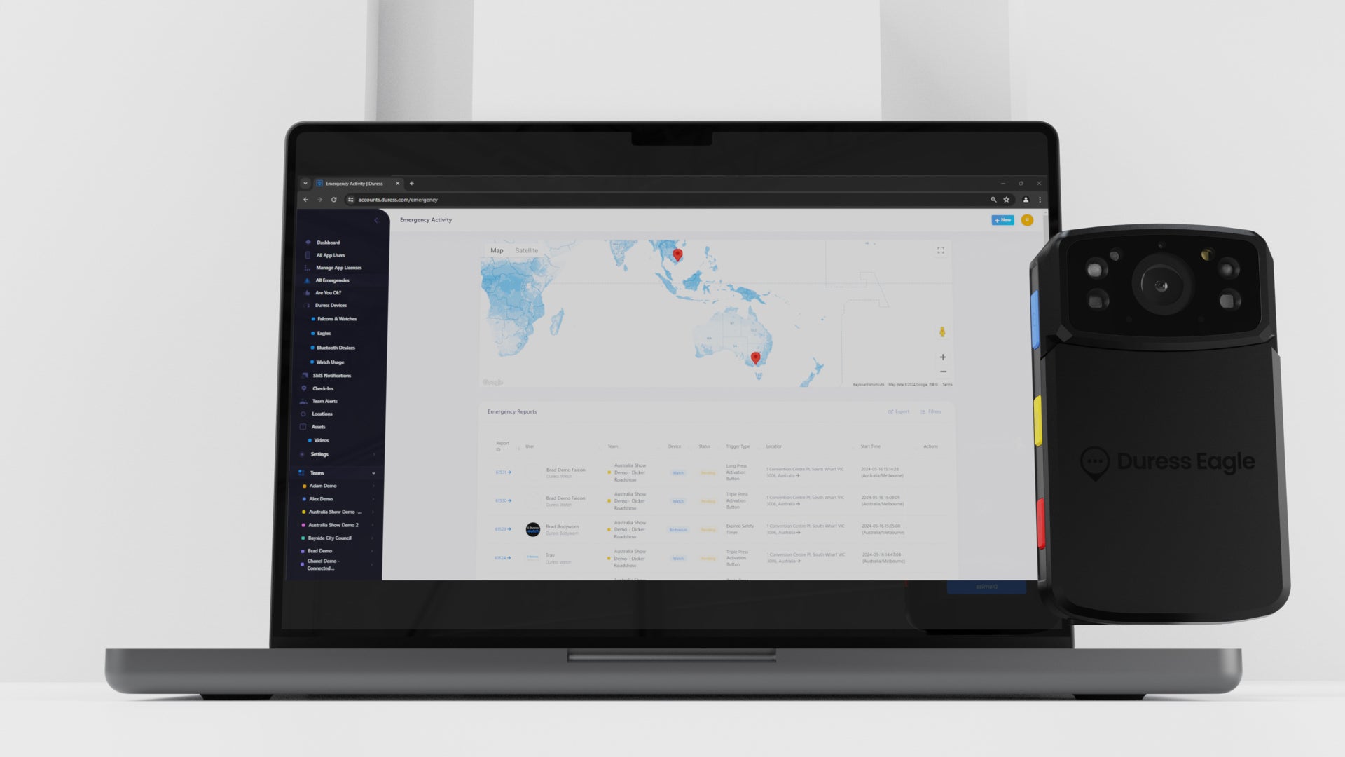 Duress Pathfinder and Duress Eagle, bodyworn camera data on management portal